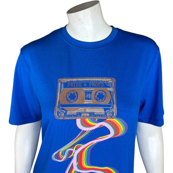 Curations Ty Mayberry Graphic Tee Small Blue Retro Cassette LGBTQ Pride NWT - Picture 8 of 14